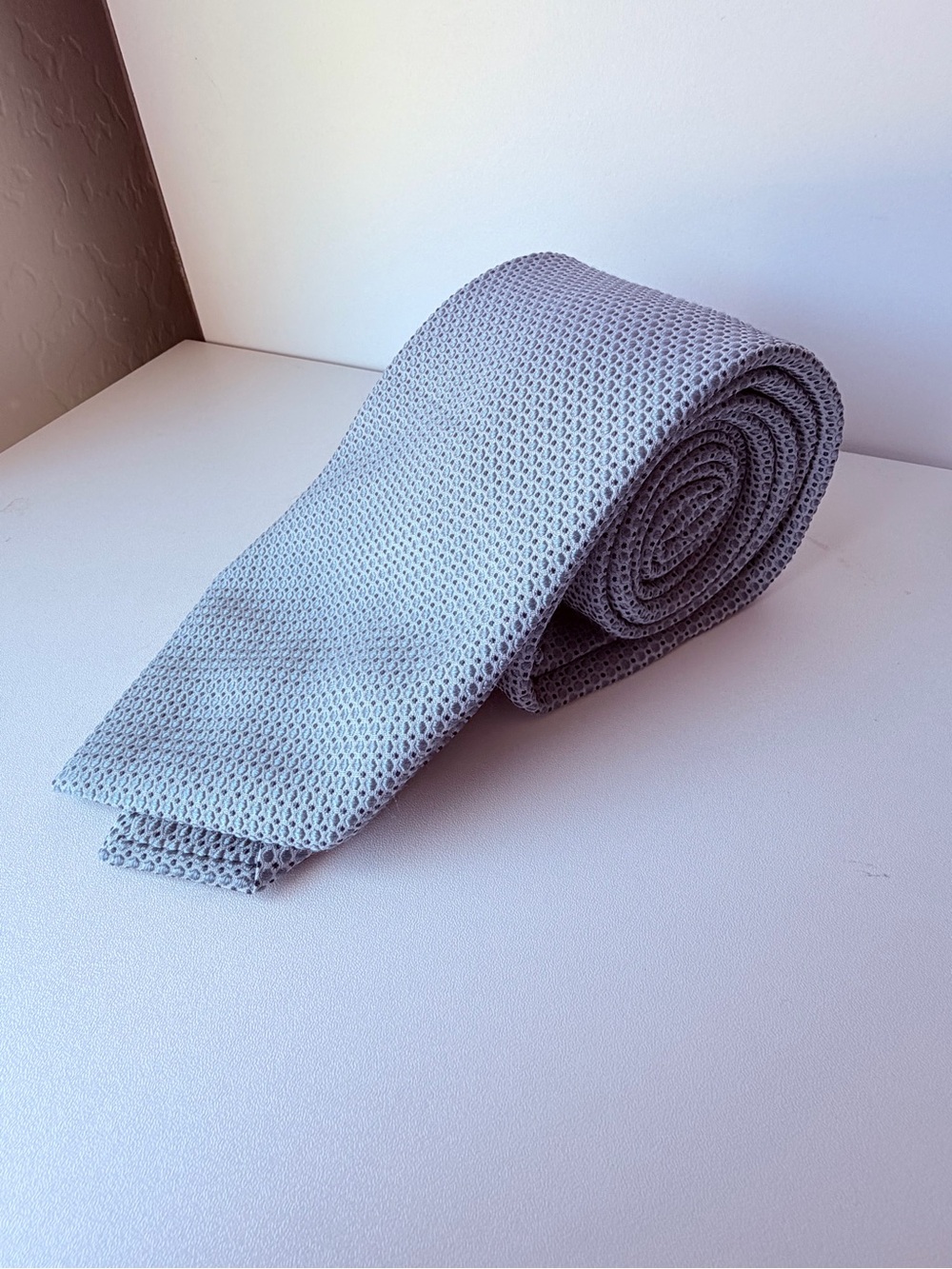 Emporio Armani Napoli Made in Italy Light Blue Textured Silk Tie Designer